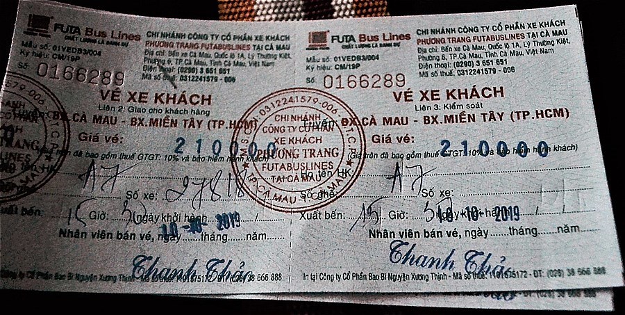 CaMau-Saigon長距離バス・チケット